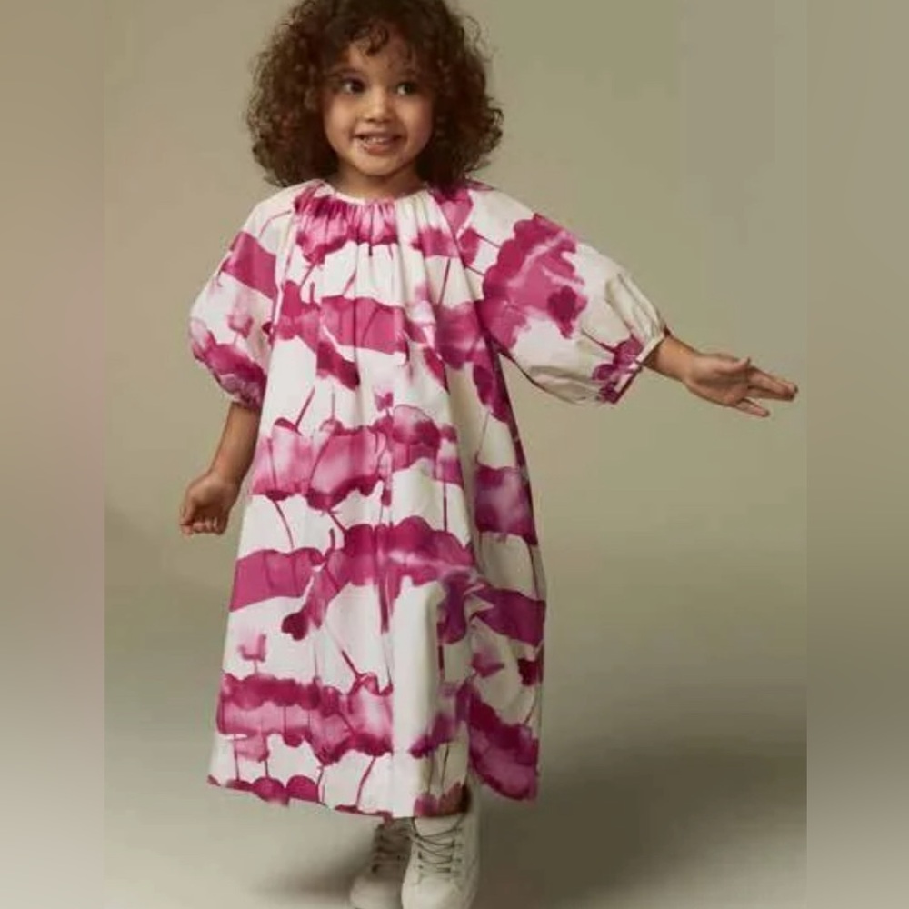 NWT COS Relaxed Fit Puffed Sleeve Dress Pink Floral Girls 4-6Y